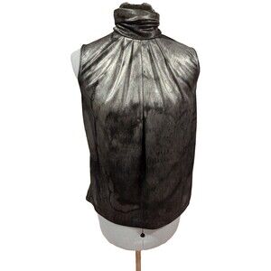 Vintage 80s Worthington disco high neck‎ metallic Silver top M/L PTP 19 Party